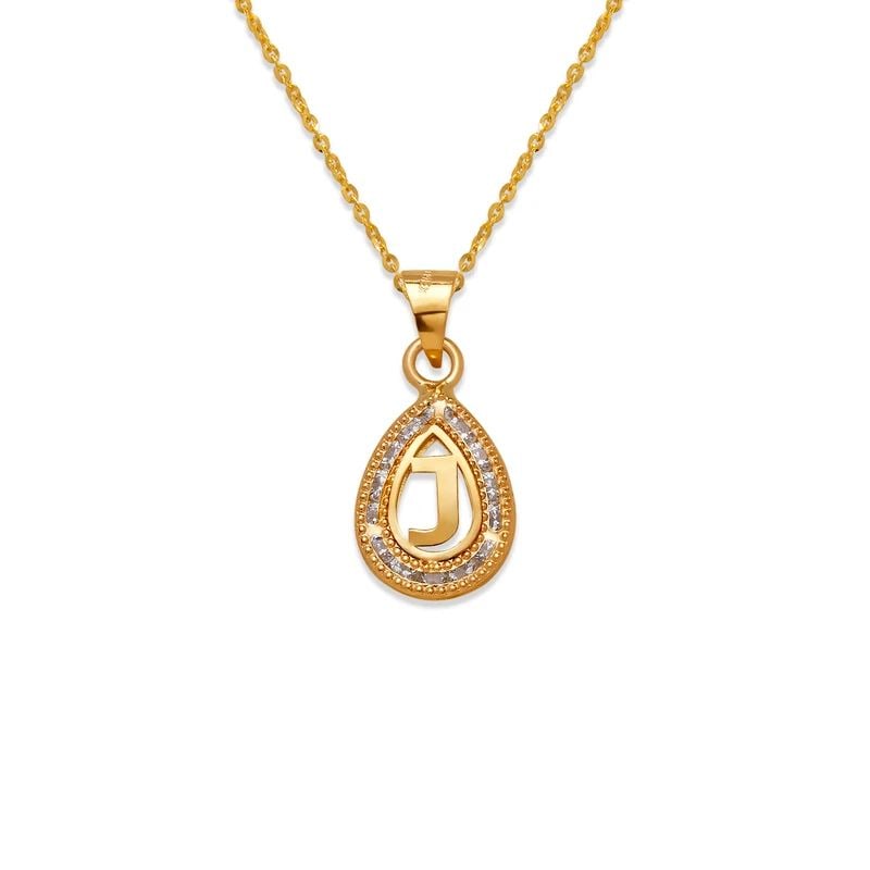 NEW 14K YELLOW GOLD TEARDROP INITIAL "J" PENDANT (1 of 2)