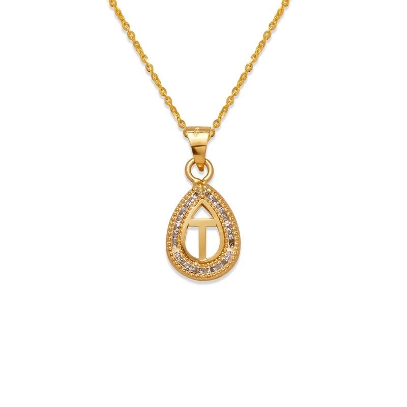 NEW 14K YELLOW GOLD TEARDROP INITIAL "T" PENDANT (1 of 2)