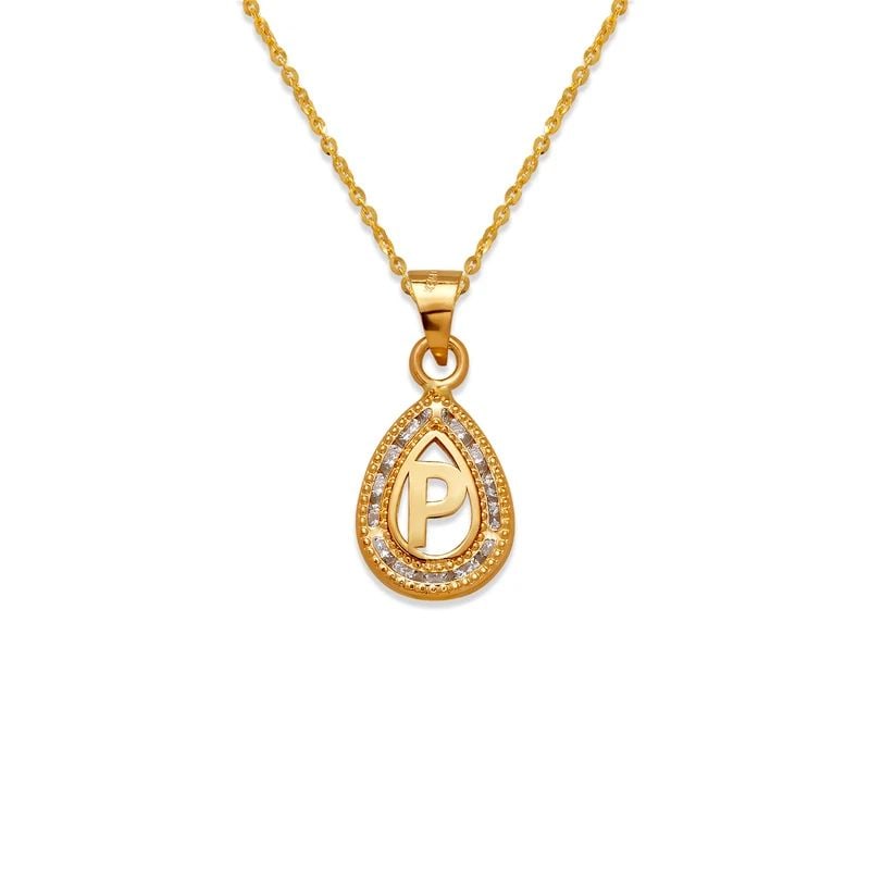 NEW 14K YELLOW GOLD TEARDROP INITIAL "P" PENDANT (1 of 2)