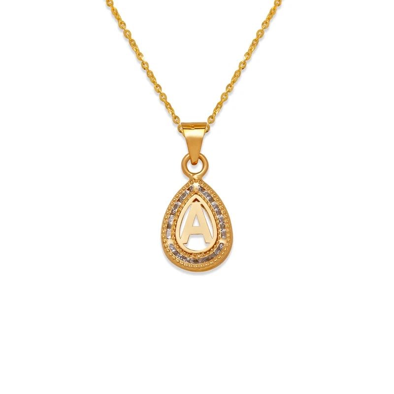 NEW 14K YELLOW GOLD TEARDROP INITIAL "A" PENDANT: NEW 14K YELLOW GOLD TEARDROP INITIAL "A" PENDANTTEARDROP INITIAL "A" PENDANTNEW 14KYELLOW GOLDApx. WIDTH: 9x12mmApx WEIGHT: 0.5g