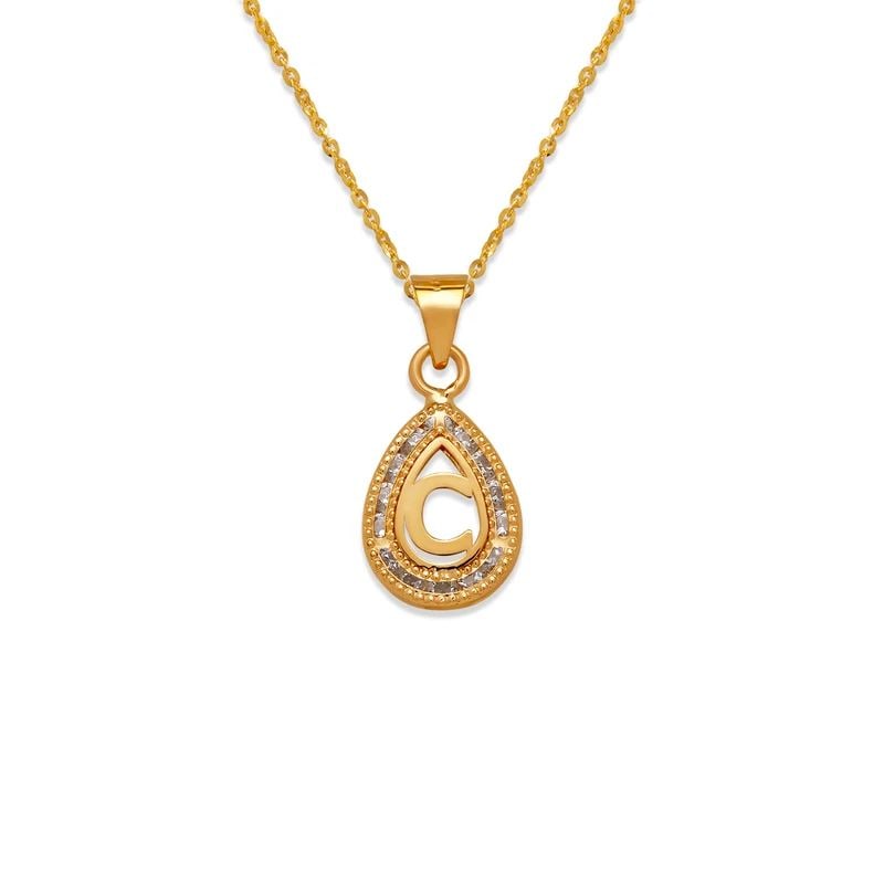 NEW 14K YELLOW GOLD TEARDROP INITIAL "C" PENDANT (1 of 2)
