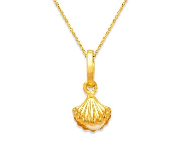 NEW 14K YELLOW GOLD CLAM WITH PEARL CHARM PENDANT: NEW 14K YELLOW GOLD CLAM WITH PEARL CHARM PENDANTCLAM WITH PEARL CHARM PENDANTNEW 14KYELLOW GOLDApx. WIDTH: 7x7mmApx WEIGHT: 0.5g