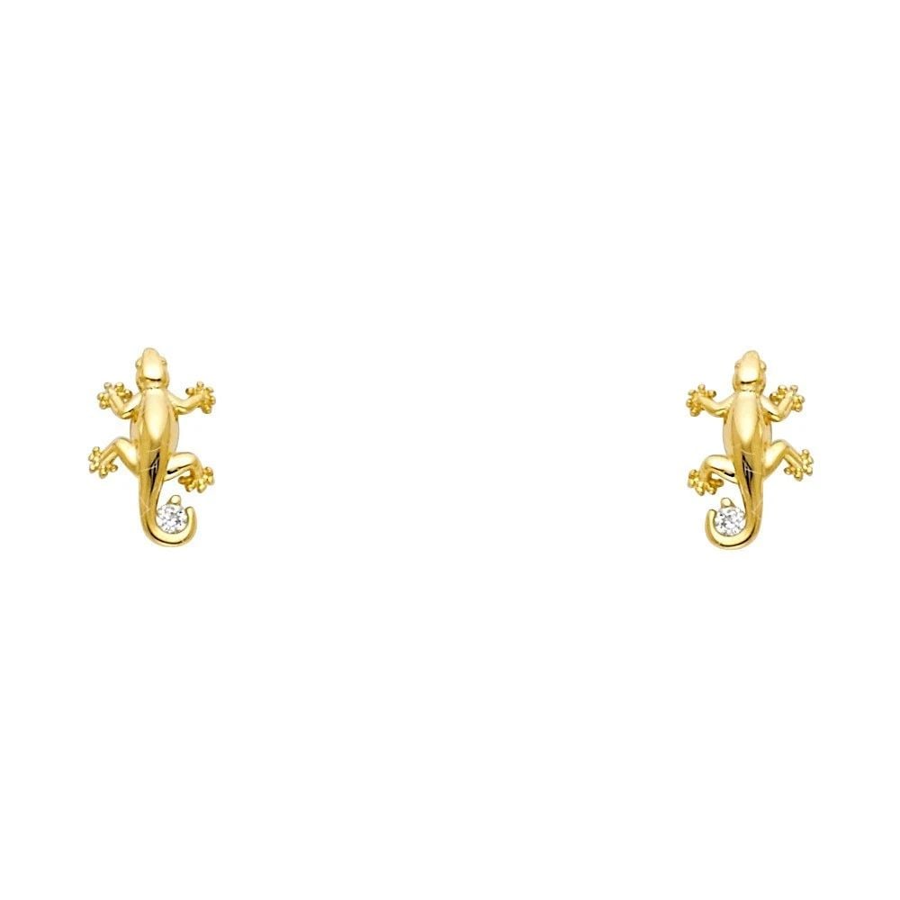 NEW 14K YELLOW GOLD LIZARD STUD EARRINGS WITH SCREW BACK (1 of 2)