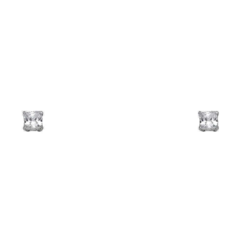 NEW 14K WHITE GOLD PRINCESS 3MM STUD EARRINGS: NEW 14K WHITE GOLD PRINCESS 3MM STUD EARRINGSPRINCESS 3MM STUD EARRINGSNEW 14KWHITE GOLD