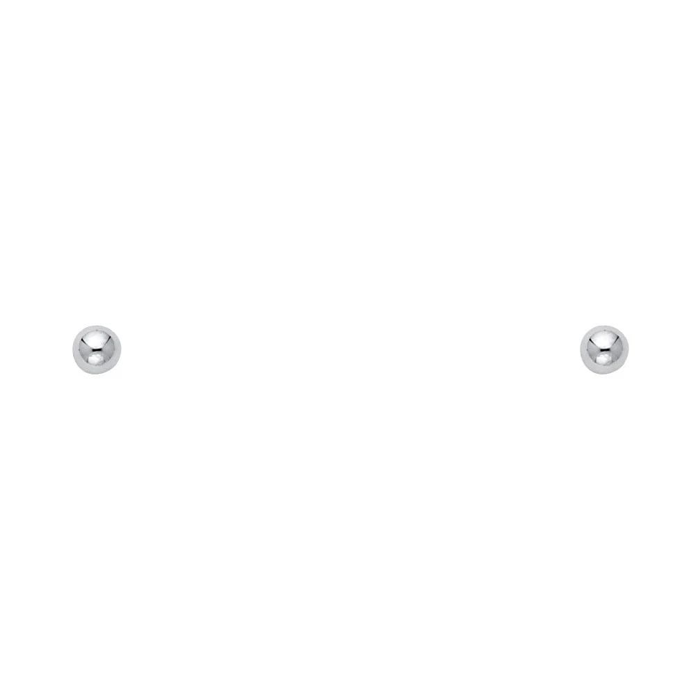 NEW 14K 3MM WHITE RHODIUM PLATED BALL POST EARRINGS WITH PUCH BACK (1 of 2)