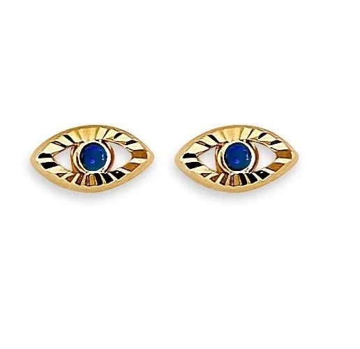 NEW 14K YELLOW GOLD EVIL EYE STUD EARRINGS WITH SCREW BACK: NEW 14K YELLOW GOLD EVIL EYE STUD EARRINGS WITH SCREW BACKEVIL EYE STUD EARRINGS WITH SCREW BACKNEW 14KYELLOW GOLD