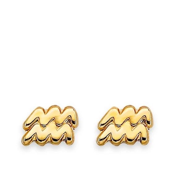 NEW 14K YELLOW GOLD ZODIAC-AQUARIUS STUD EARRINGS WITH SCREW BACK (1 of 2)