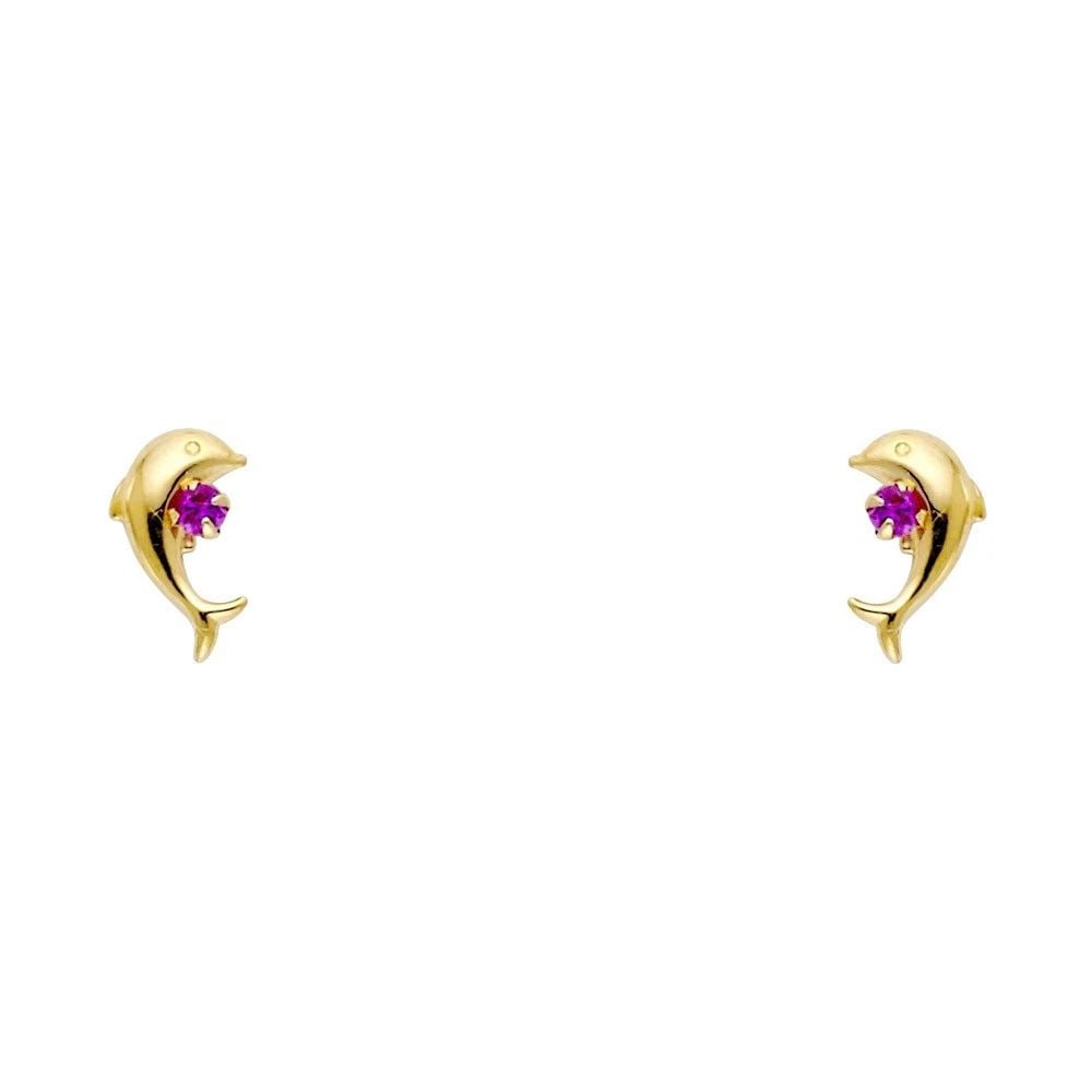 NEW 14K YELLOW GOLD DOLPHIN RED STUD EARRINGS: NEW 14K YELLOW GOLD DOLPHIN RED STUD EARRINGSDOLPHIN RED STUD EARRINGSNEW 14KYELLOW GOLD