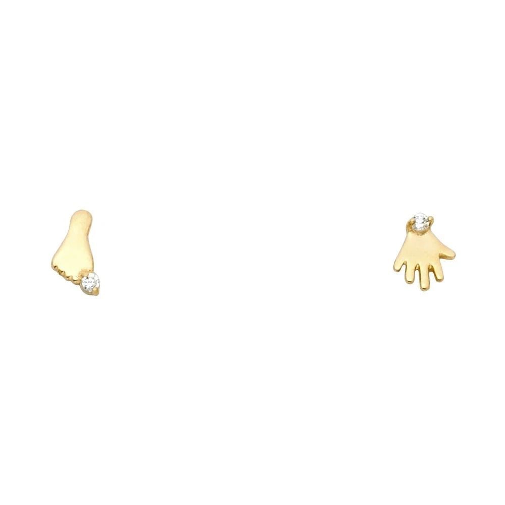 NEW 14K YELLOW GOLD HAND & FOOT STUD EARRINGS (1 of 2)