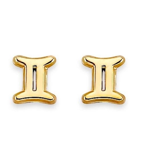 NEW 14K YELLOW GOLD ZODIAC-GEMINI STUD EARRINGS WITH SCREW BACK (1 of 2)