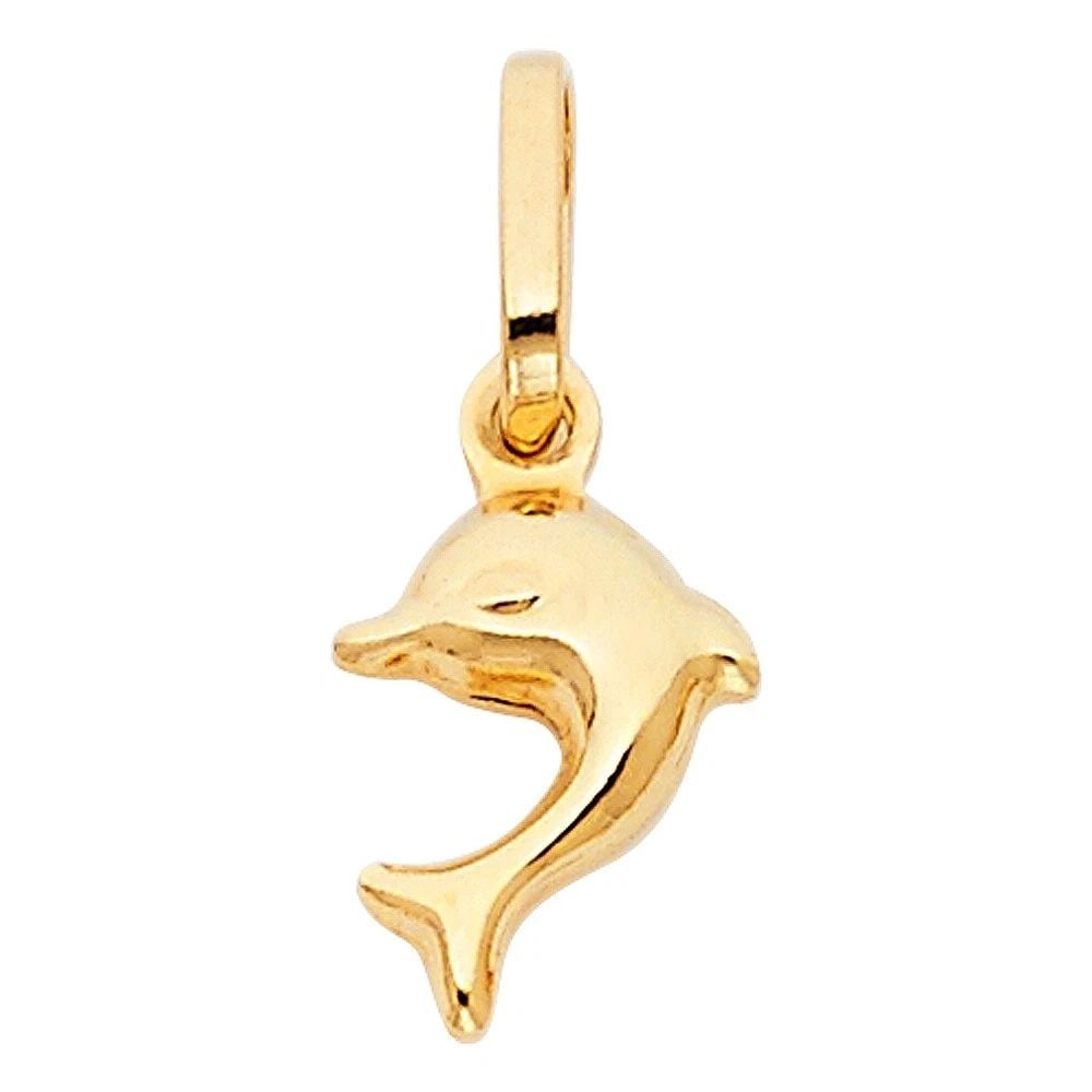 NEW 14K YELLOW GOLD HOLLOW DOLPHIN PENDANT (PT488) (1 of 2)