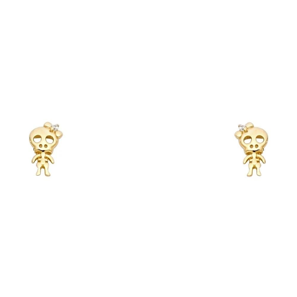 NEW 14K YELLOW GOLD SKELETON STUD EARRINGS WITH SCREW BACK: NEW 14K YELLOW GOLD SKELETON STUD EARRINGS WITH SCREW BACKSKELETON STUD EARRINGS WITH SCREW BACKNEW 14KYELLOW GOLD