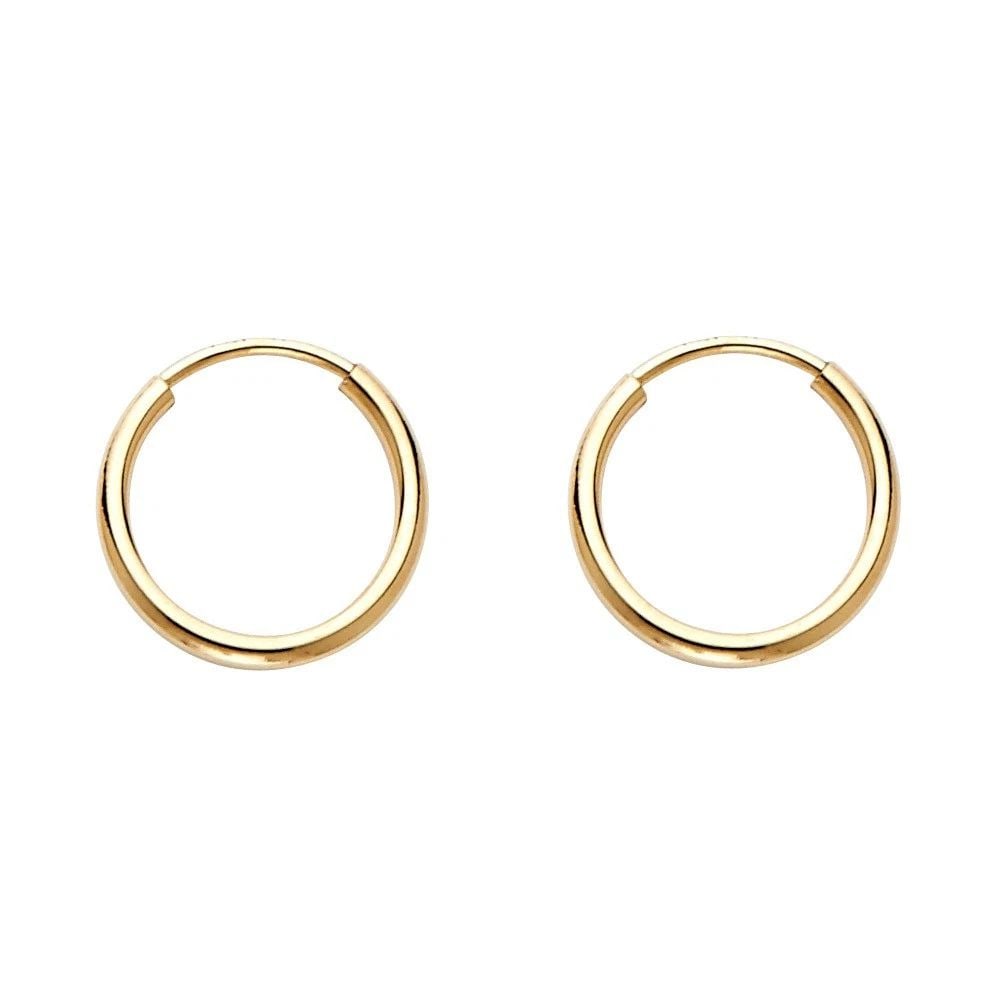 NEW 14K YELLOW GOLD 1.2MM ROUND TUBE POLISHED ENDLESS HOOP EARRINGS (12MM): NEW 14K YELLOW GOLD 1.2MM ROUND TUBE POLISHED ENDLESS HOOP EARRINGS (12MM)1.2MM ROUND TUBE POLISHED ENDLESS HOOP EARRINGS (12MM)NEW 14K YELLOW GOLDHEIGHT - 10 mmWIDTH - 10 mmApx WEIGHT - 0.3 g