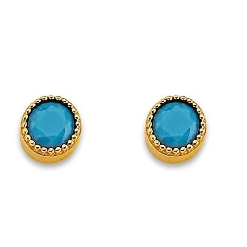 NEW 14K YELLOW GOLD ROUND TURQUOISE STUD EARRINGS WITH SCREW BACK: NEW 14K YELLOW GOLD ROUND TURQUOISE STUD EARRINGS WITH SCREW BACKROUND TURQUOISE STUD EARRINGS WITH SCREW BACKNEW 14KYELLOW GOLD