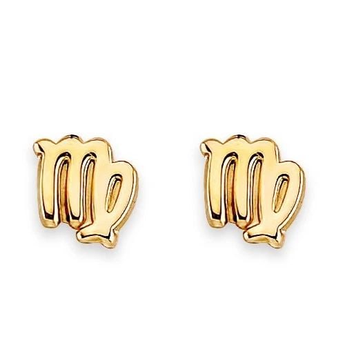 NEW 14K YELLOW GOLD ZODIAC-VIRGO STUD EARRINGS WITH SCREW BACK (1 of 2)
