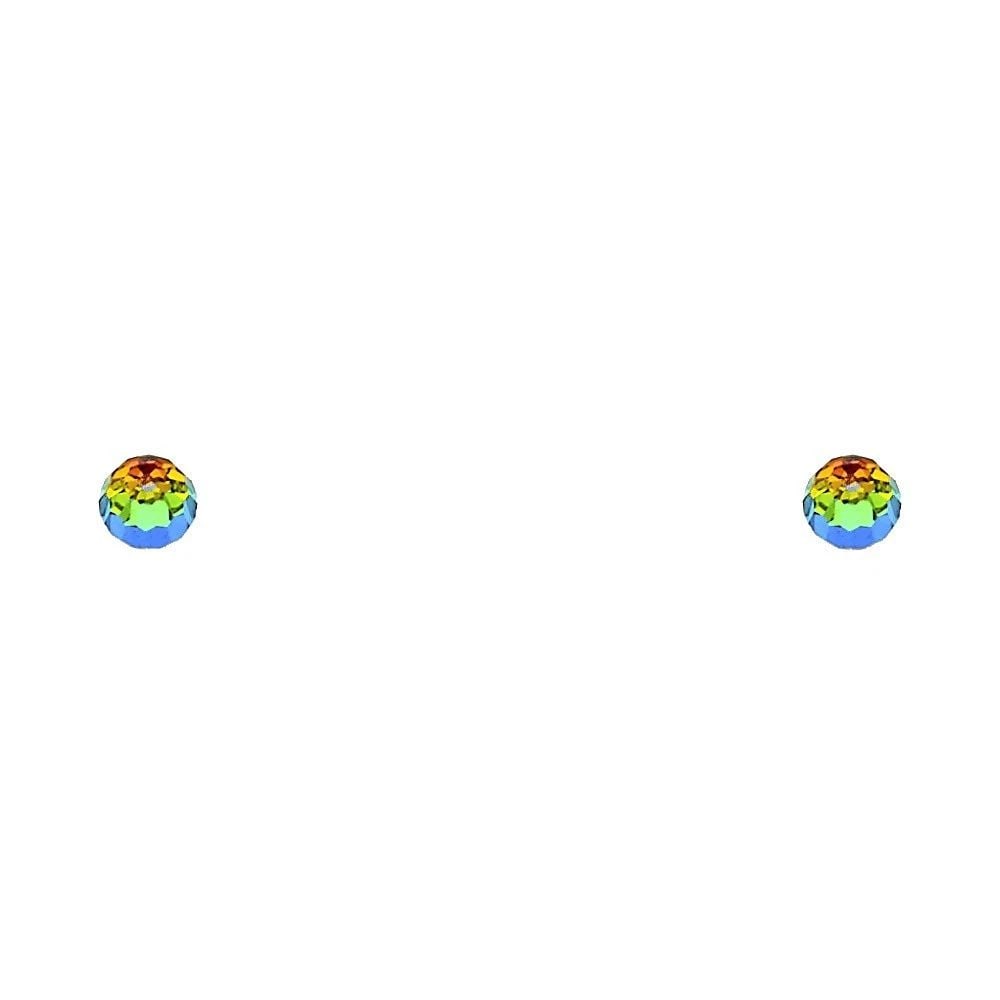 NEW 14K YELLOW GOLD RAINBOW ROUND STUD EARRINGS WITH SCREW BACK (1 of 2)
