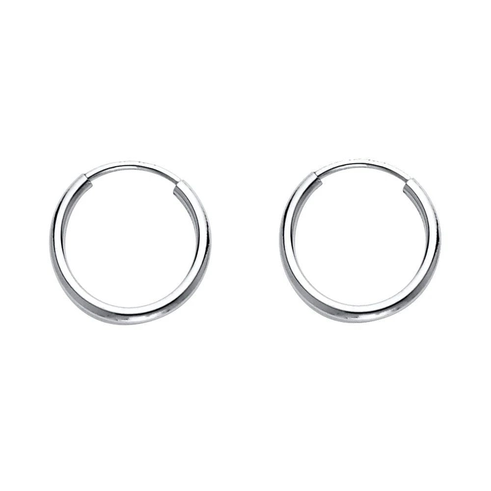 NEW 14K WHITE GOLD 1.2MM ROUND TUBE POLISHED ENDLESS HOOP EARRINGS (12MM) (1 of 2)