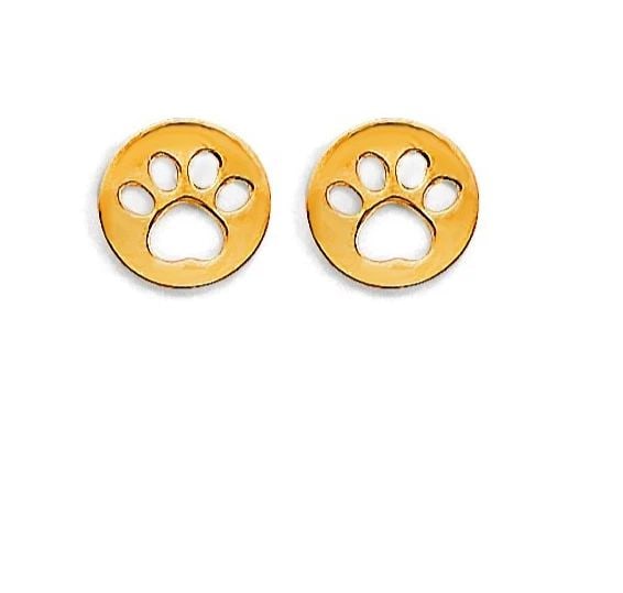 NEW 14K YELLOW GOLD PAW STUD EARRINGS WITH SCREW BACK: NEW 14K YELLOW GOLD PAW STUD EARRINGS WITH SCREW BACKPAW STUD EARRINGS WITH SCREW BACKNEW 14KYELLOW GOLD