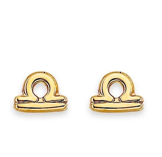 NEW 14K YELLOW GOLD ZODIAC-LIBRA STUD EARRINGS WITH SCREW BACK (1 of 2)