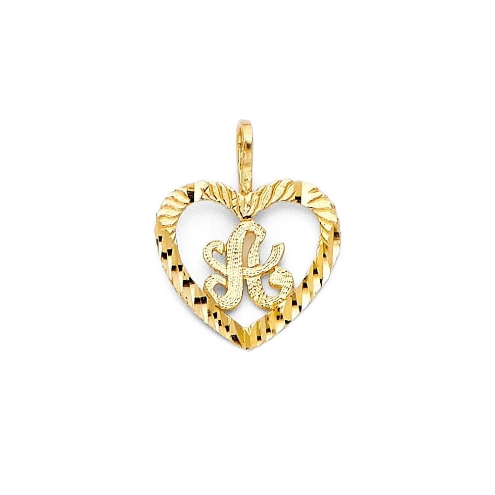 NEW 14K YELLOW GOLD INITIAL HEART PENDANT: NEW 14K YELLOW GOLD INITIAL HEART PENDANT INITIAL HEART PENDANT NEW 14K YELLOW GOLD Height : 15 mm Width : 13 mm Apx. WEIGHT : 0.4g