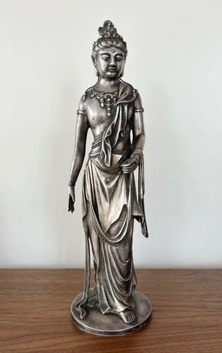 ANTIQUE TAKAMURA K?UN JAPANESE MEIJI 90% STERLING SILVER KANNON FIGURE 15.5": ANTIQUE TAKAMURA K?UN JAPANESE MEIJI 90% STERLING SILVER KANNON FIGURE 15.5" ANTIQUE TAKAMURA K?UN JAPANESE MEIJI 90% STERLING SILVER KANNON FIGURE 15.5" Antique Takamura K?un Japanese Meiji 90% Sterl