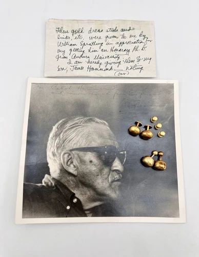 RARE WILLIAM SPRATLING MODERNIST 18K GOLD BALL CUFFLINKS SET & SIGNED PHOTOGRAPH (1 of 2)