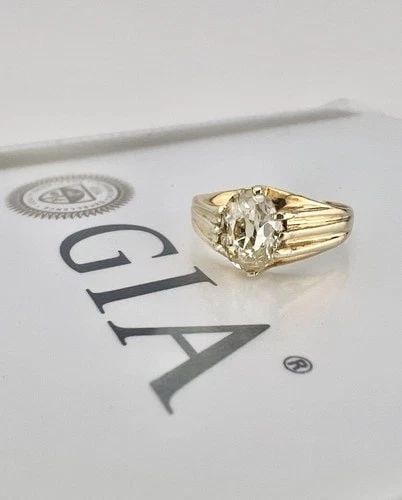 GIA - ANTIQUE 1.75CT OLD EURO OVAL CUT DIAMOND SOLITAIRE ENGAGEMENT 9K GOLD RING: GIA - ANTIQUE 1.75CT OLD EURO OVAL CUT DIAMOND SOLITAIRE ENGAGEMENT 9K GOLD RING GIA Antique 1.75ct Old European Oval Cut Diamond Solitaire Engagement 9k Gold Ring Ring Size: 7.25 - Can Be Resized Wei
