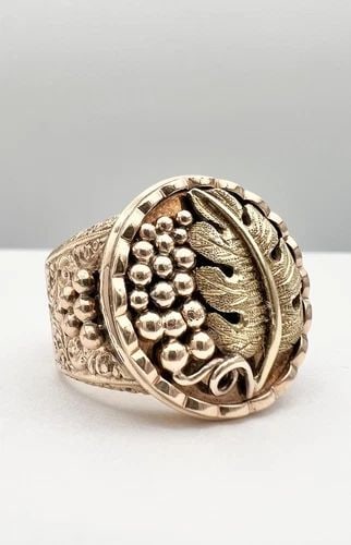 ANTIQUE VICTORIAN 14K TRI COLOR GOLD ENGRAVED 3D LEAF CHUNKY MEN'S RING 27.5G (1 of 2)