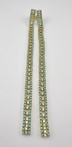 VTG 18K YELLOW GOLD 2.25CT DIAMOND & PERSIAN TURQUOISE LONG POST EARRINGS 6 1/8" (1 of 2)