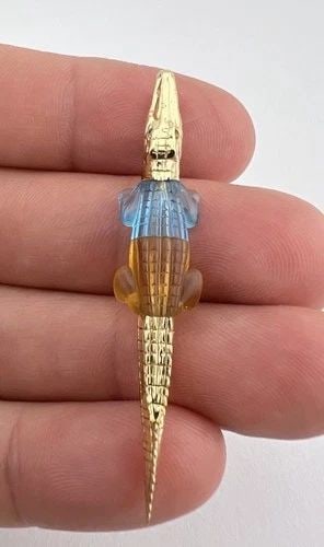 BIBI VAN DER VELDEN 18K GOLD CARVED CITRINE BLUE TOPAZ ALLIGATOR SINGLE EARRINGS (1 of 2)