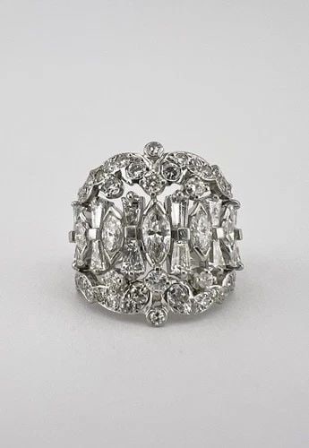 ANTIQUE ART DECO 14K GOLD & PLATINUM 2.50TCW APPROX. OLD CUT DIAMOND WIDE RING: ANTIQUE ART DECO 14K GOLD & PLATINUM 2.50TCW APPROX. OLD CUT DIAMOND WIDE RING Antique Art Deco 14k Gold & Platinum 2.50tcw Approx. Old Cut Diamond Wide Ring Ring Size: 5.25 - Can Be Sized Without Dam