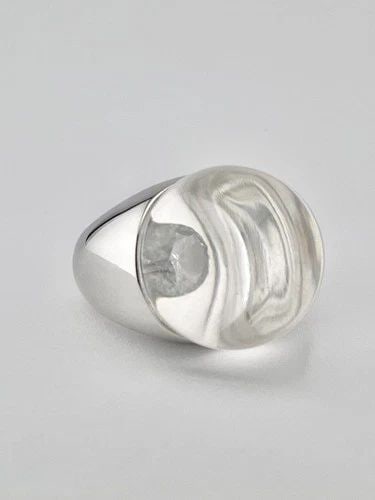 MAUBOUSSIN PARIS 18K WHITE GOLD ROCK CLEAR ORB CRYSTAL & DIAMOND DOME RING 21.2G: MAUBOUSSIN PARIS 18K WHITE GOLD ROCK CLEAR ORB CRYSTAL & DIAMOND DOME RING 21.2G Designer Mauboussin Paris 18k White Gold Rock Clear Bombe Orb Crystal & Diamond Dome Ring 21.2g Ring Size: 6.75 - Can B