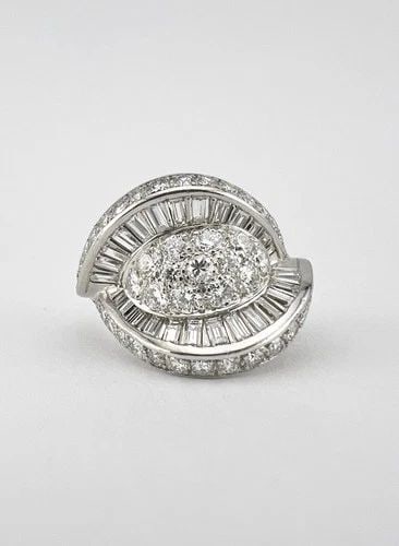 ANTIQUE ART DECO PLATINUM & 2.00TCW APPROX. OLD CUT DIAMOND BYPASS EVIL EYE RING: Antique Art Deco Platinum & 2.00tcw Approx. Old Cut Diamond Bypass EVIL EYE Ring Ring Size: 6.5 - Can Be Sized Without Damaging Weight is 10.0 Grams on My Scale Metal: Platinum - Hallmarked - Not Sure