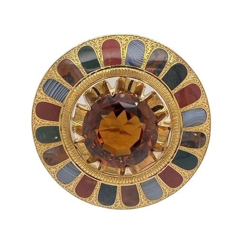ANTIQUE 10K GOLD SCOTTISH KILT CITRINE BANDED AGATE HARDSTONE BROOCH PIN 24.6G: ANTIQUE 10K GOLD SCOTTISH KILT CITRINE BANDED AGATE HARDSTONE BROOCH PIN 24.6G Antique Victorian 10k Yellow Gold Scottish Kilt Citrine Banded Agate Hardstone Brooch Pin Size: Just Under 2" Wide Metal: