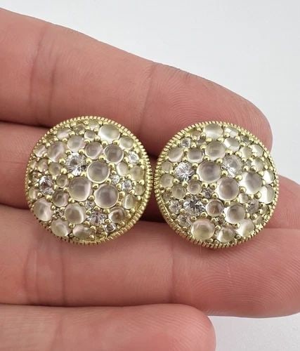 JUDITH RIPKA 18K YELLOW GOLD MOONSTONE & SAPPHIRE OMEGA BACK EARRINGS 19.4G (1 of 2)