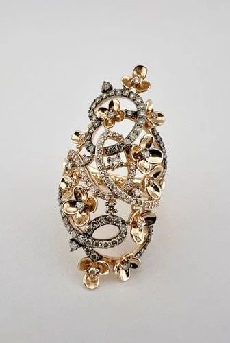 LEVIAN 14K ROSE GOLD 'CRAZY COLLECTION' ELONGATED DIAMOND SCROLL FLOWER RING (1 of 2)