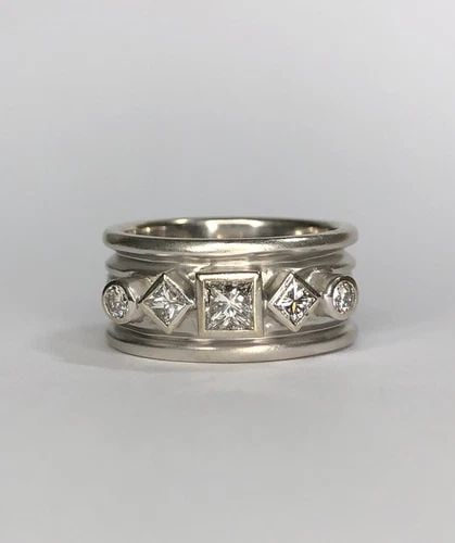 DESIGNER SAM LEHR 18K WHITE GOLD 1.18TCW VS PRINCESS & ROUND DIAMOND BAND RING (1 of 2)