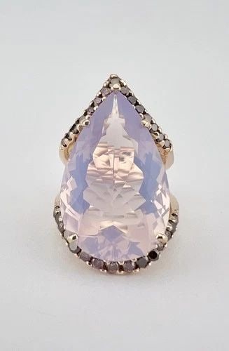 FINE 14K ROSE GOLD 21.80CT LAVENDER QUARTZ & 1.32CT PURPLE DIAMOND TEARDROP RING (1 of 2)