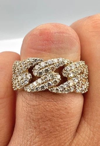 10K YELLOW GOLD PRONG SET 3.25CT DIAMOND 10MM CUBAN LINK ETERNITY BAND RING SZ 9 (1 of 2)