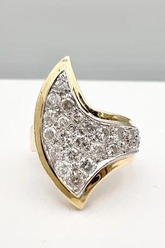 VINTAGE MODERNIST ASYMMETRICAL 18K YELLOW GOLD & 1.00TCW DIAMOND AXE HANDLE RING: VINTAGE MODERNIST ASYMMETRICAL 18K YELLOW GOLD & 1.00TCW DIAMOND AXE HANDLE RING Vintage Modernist Asymmetrical 18k Yellow Gold & 1.00tcw Diamond Axe Handle Ring Size: 6.25 - Can Be Resized Metal: 18k
