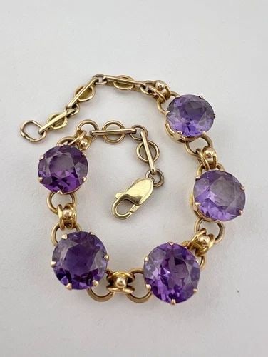 ANTIQUE VICTORIAN ROSE GOLD SYNTHETIC SAPPHIRE COLOR CHANGE LINK BRACELET: ANTIQUE VICTORIAN ROSE GOLD SYNTHETIC SAPPHIRE COLOR CHANGE LINK BRACELET Antique Victorian Rose Gold Lab Created Synthetic Sapphire Color Change Link Bracelet Size: 7 1/8" Tip to Tip by (10mm) Wide M