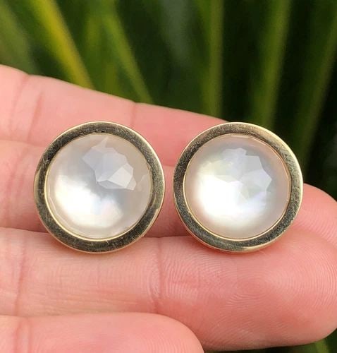 DESIGNER MK QUARTZ & DIAMOND ETERNITY 18K YELLOW GOLD OMEGA BACK EARRINGS (1 of 2)