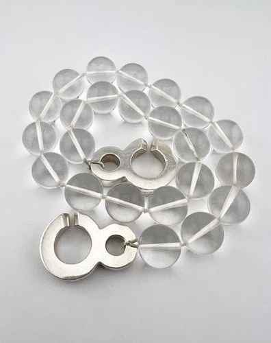 PATRICIA VON MUSULIN MODERNIST STERLING SILVER ROCK CRYSTAL BALL NECKLACE 203G: PATRICIA VON MUSULIN MODERNIST STERLING SILVER ROCK CRYSTAL BALL NECKLACE 203G Vintage Patricia Von Musulin Modernist Sterling Silver Rock Crystal Ball Necklace 203g Necklace Size: 19 1/4" Longh Tip T