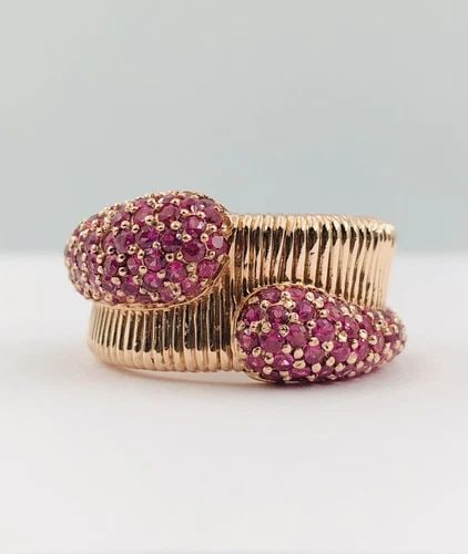 DESIGNER FINE MODERNIST CHUNKY 14K ROSE GOLD PAVE SET NATURAL RED RUBY RING (1 of 2)