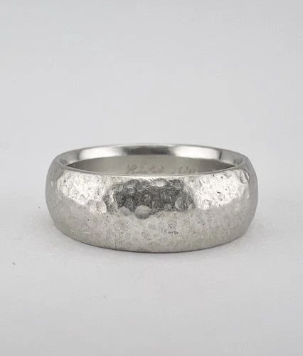 FINE PLATINUM 7.5MM HAMMERED WEDDING BAND COMFORT FIT MEN'S RING SZ 9.5 - 16.8G: FINE PLATINUM 7.5MM HAMMERED WEDDING BAND COMFORT FIT MEN'S RING SZ 9.5 - 16.8G Designer Platinum 7.5mm Hammered Wedding Band Comfort Fit Men's RingRing Size Is 9.5 - Ring is 7.5mm Wide Metal: Platinu