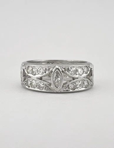 ART DECO PLATINUM 1.10TCW APPROX MARQUISE ROUND CUT DIAMOND ETERNITY BAND RING: ART DECO PLATINUM 1.10TCW APPROX MARQUISE ROUND CUT DIAMOND ETERNITY BAND RING Antique Art Deco Platinum 1.10tcw Approx Marquise Round Cut Diamond Eternity Band Ring Ring Size: 7 & is Just Under 7mm W