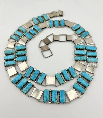 VTG RODNEY & DIANE LONJOSE ZUNI STERLING SILVER CARVED TURQUOISE CONCHO BELT 35" (1 of 2)