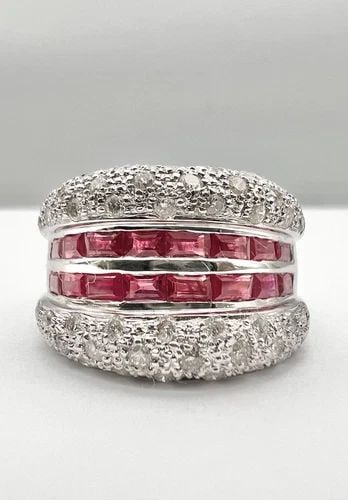 DESIGNER 14K WHITE GOLD 5.25TCW EMERALD CUT RUBY & PAVE DIAMOND RING 10.5G (1 of 2)