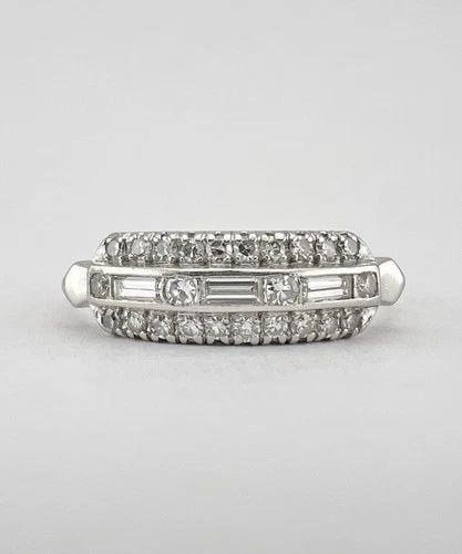 ANTIQUE ART DECO PLATINUM VS .50TCW OLD CUT ROUND & BAGUETTE DIAMOND BAND RING: ANTIQUE ART DECO PLATINUM VS .50TCW OLD CUT ROUND & BAGUETTE DIAMOND BAND RING Antique Art Deco Platinum VS .50tcw Old Cut Round & Baguette Diamond Band RingSize: 11.5 - Can Be Re Sized Weight is 3.9 