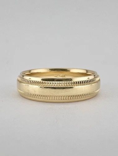 14K YELLOW GOLD MILGRAIN ENGAGEMENT WEDDING COMFORT FIT BAND MEN'S RING SZ 11 (1 of 2)